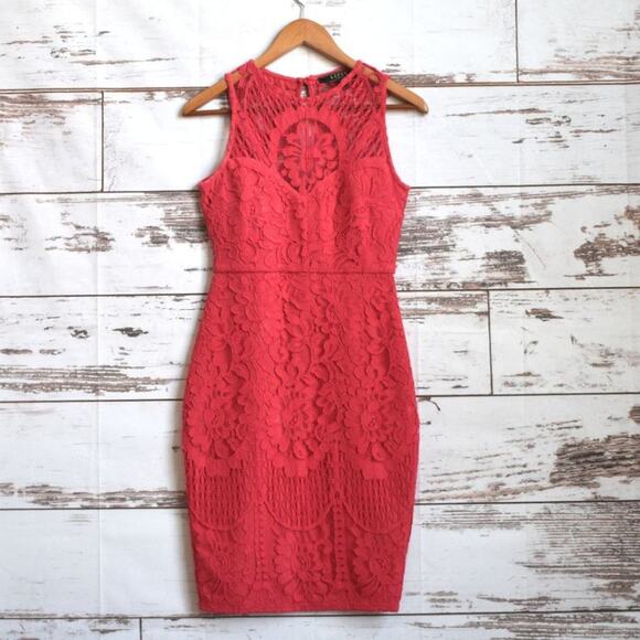 LIPSY  Women's Coral Sheath Lace Dress Size 4 - Picture 1 of 6